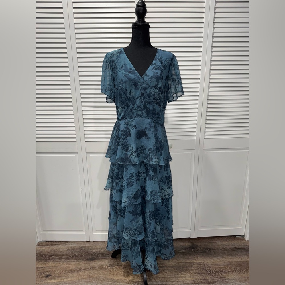 NWT 💙 ADOR Navy Floral Chiffon Elastic Waist Dress Size Large